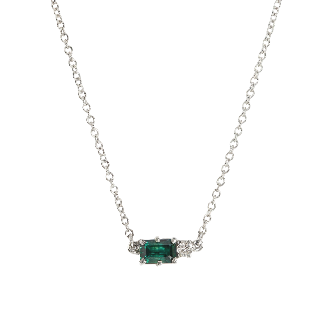 White gold green sapphire and diamond toi et moi pendant necklace
