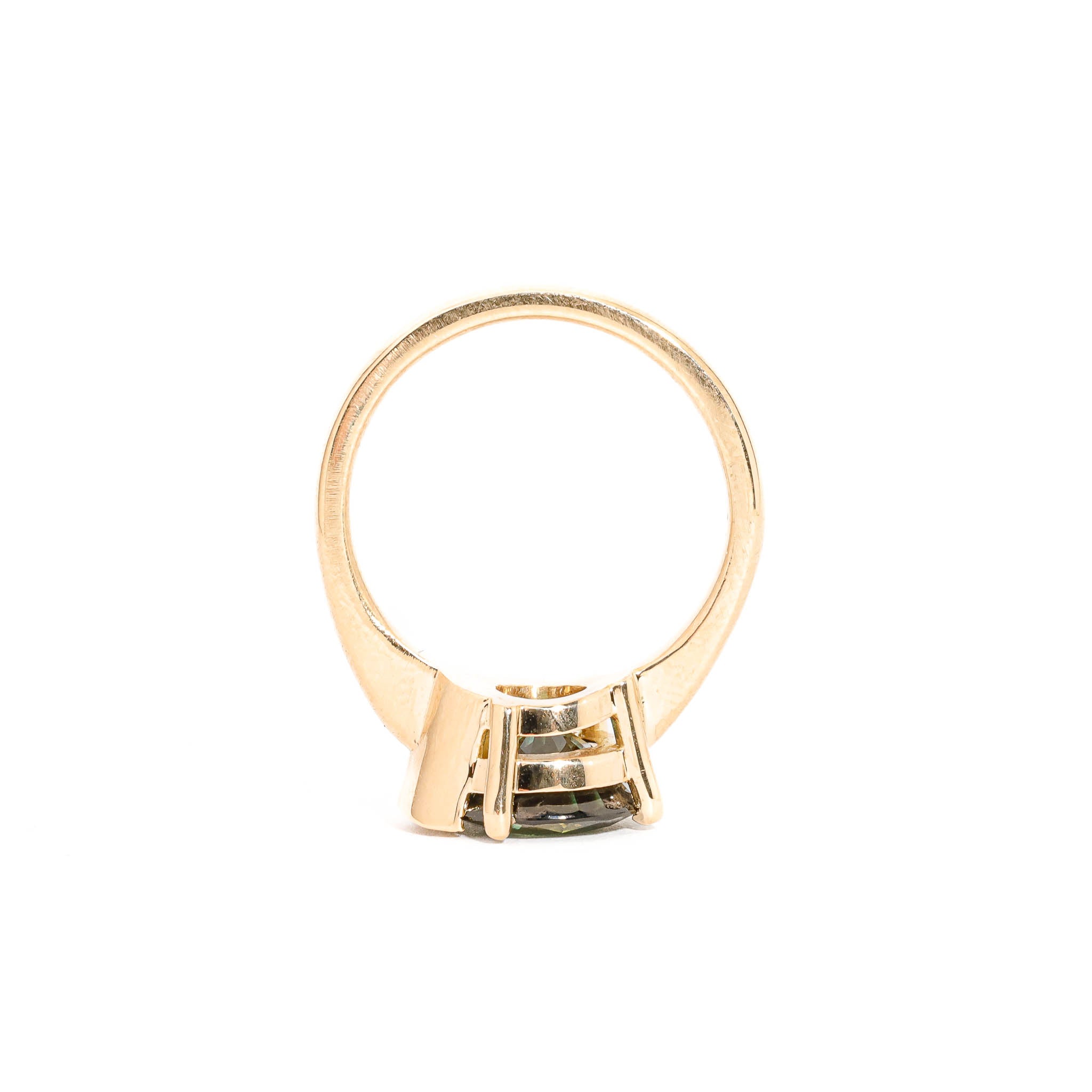 Round Brilliant Cut Teal Sapphire with Half Halo of White Diamonds in 18 carat Yellow Gold