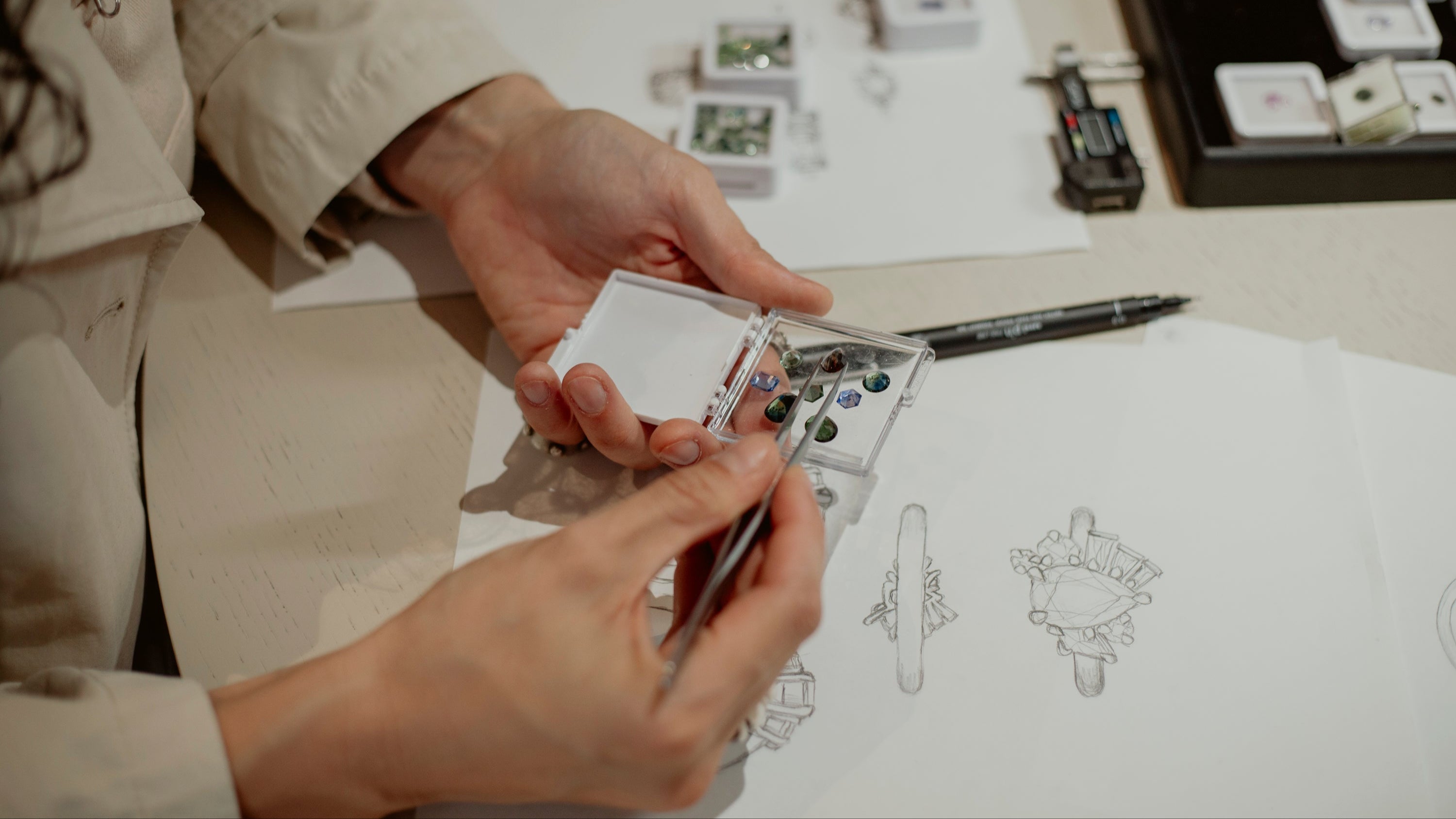 gemstone selection and ring design sketch