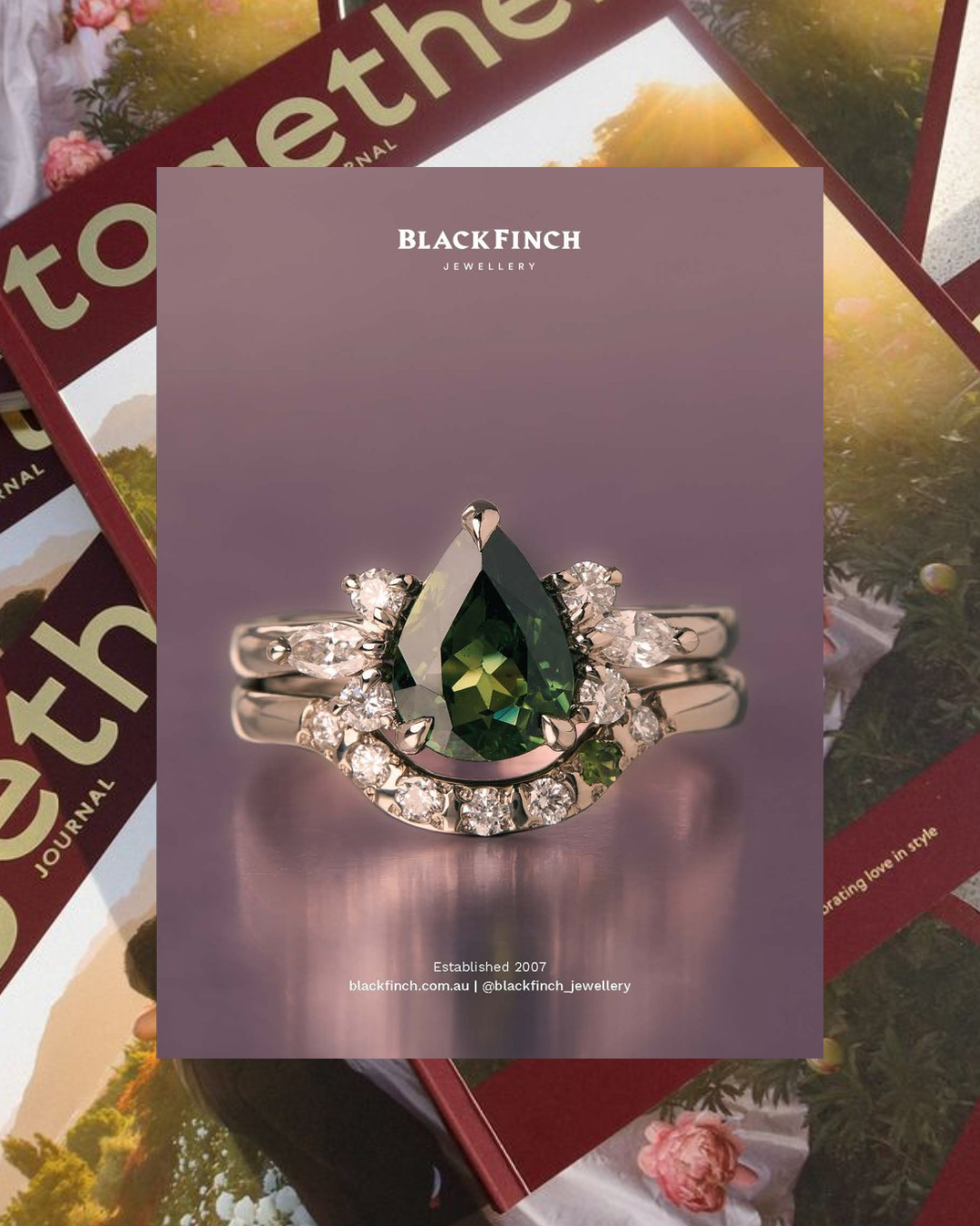 sapphire and diamond white gold engagement ring and matching wedding band