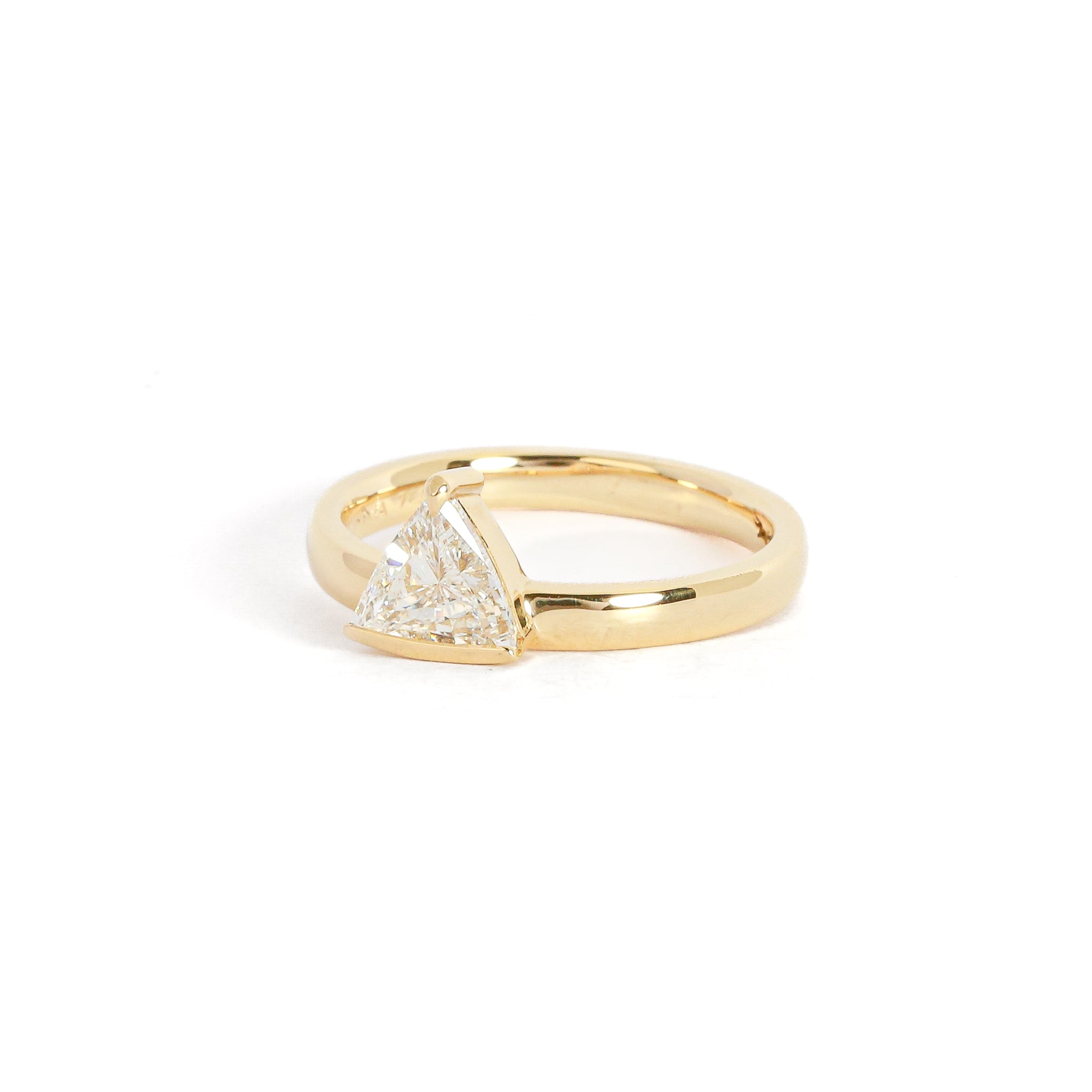 trilliant cut diamond solitaire gold ring