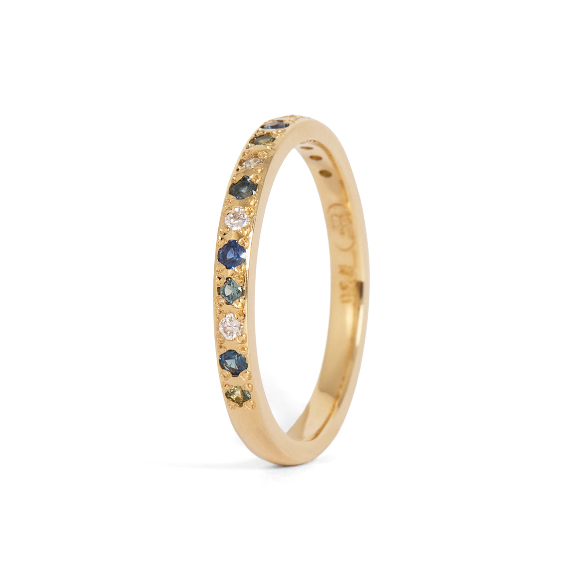 Rain 2.3mm Green & Blue Sapphire & White Diamond Band