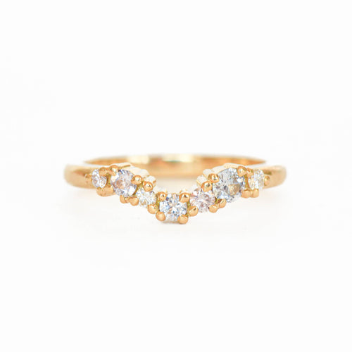 Made in Melbourne, 18ct yellow gold curved engagement ring with a row of diamonds. 