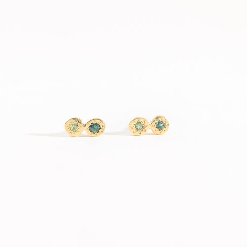 Petite two stone earrings with ethically sourced Australian sapphires crafted in yellow gold by Black Finch