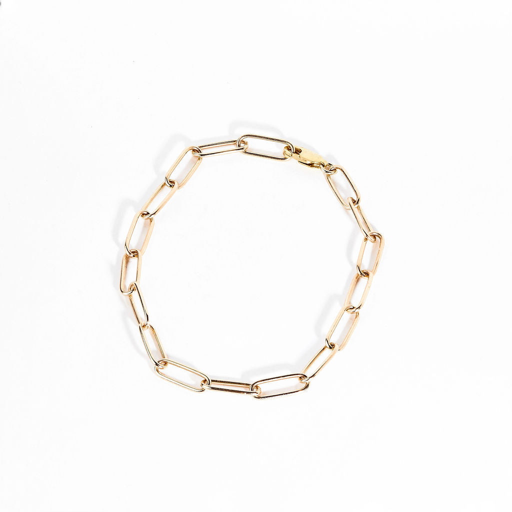 Elongated gold chain bracelet made by Black Finch Jewellery in Melbourne.