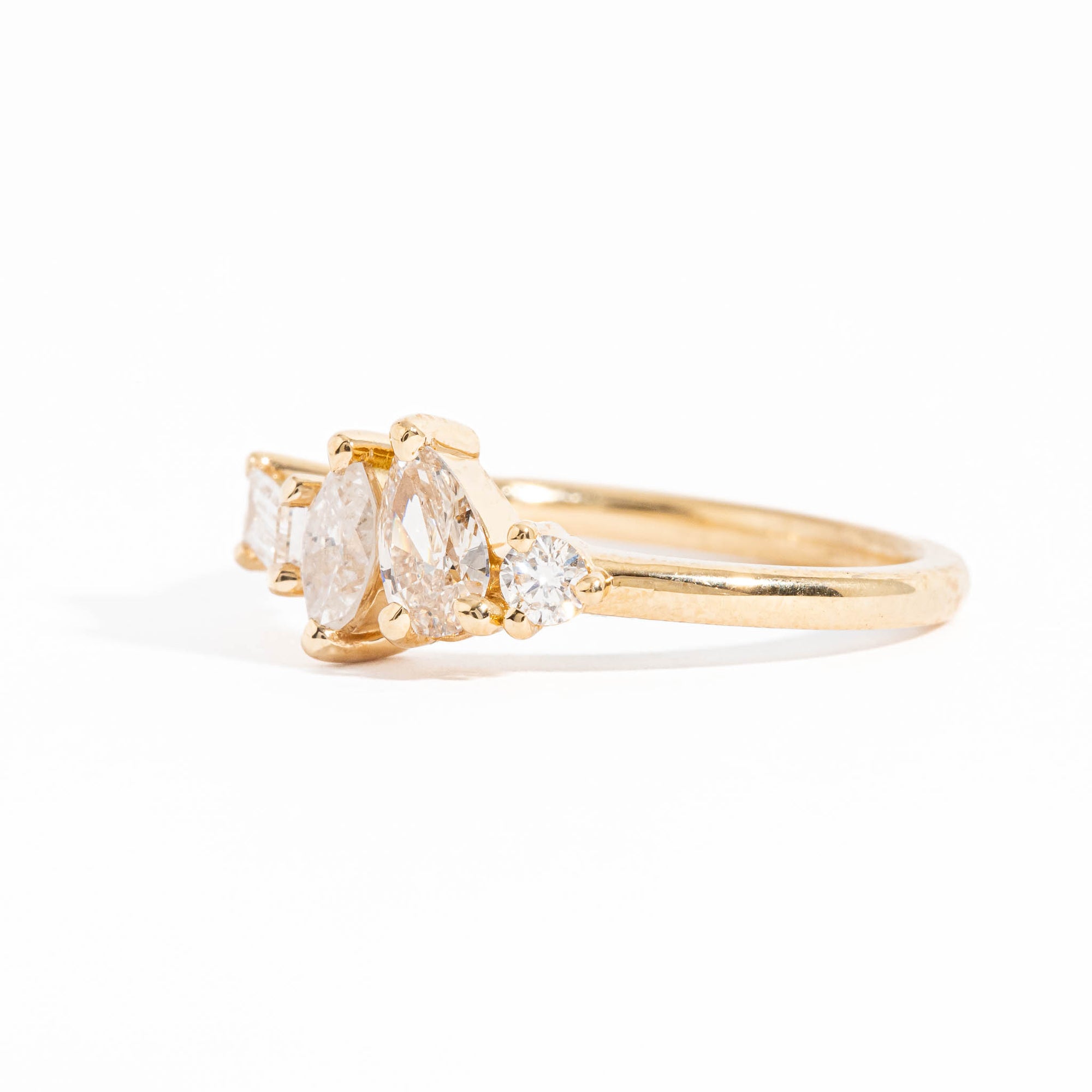 Four Stone Pear Cut, Marquise Cut, Baguette Cut White Diamond Engagement Ring in 18 Carat Yellow Gold
