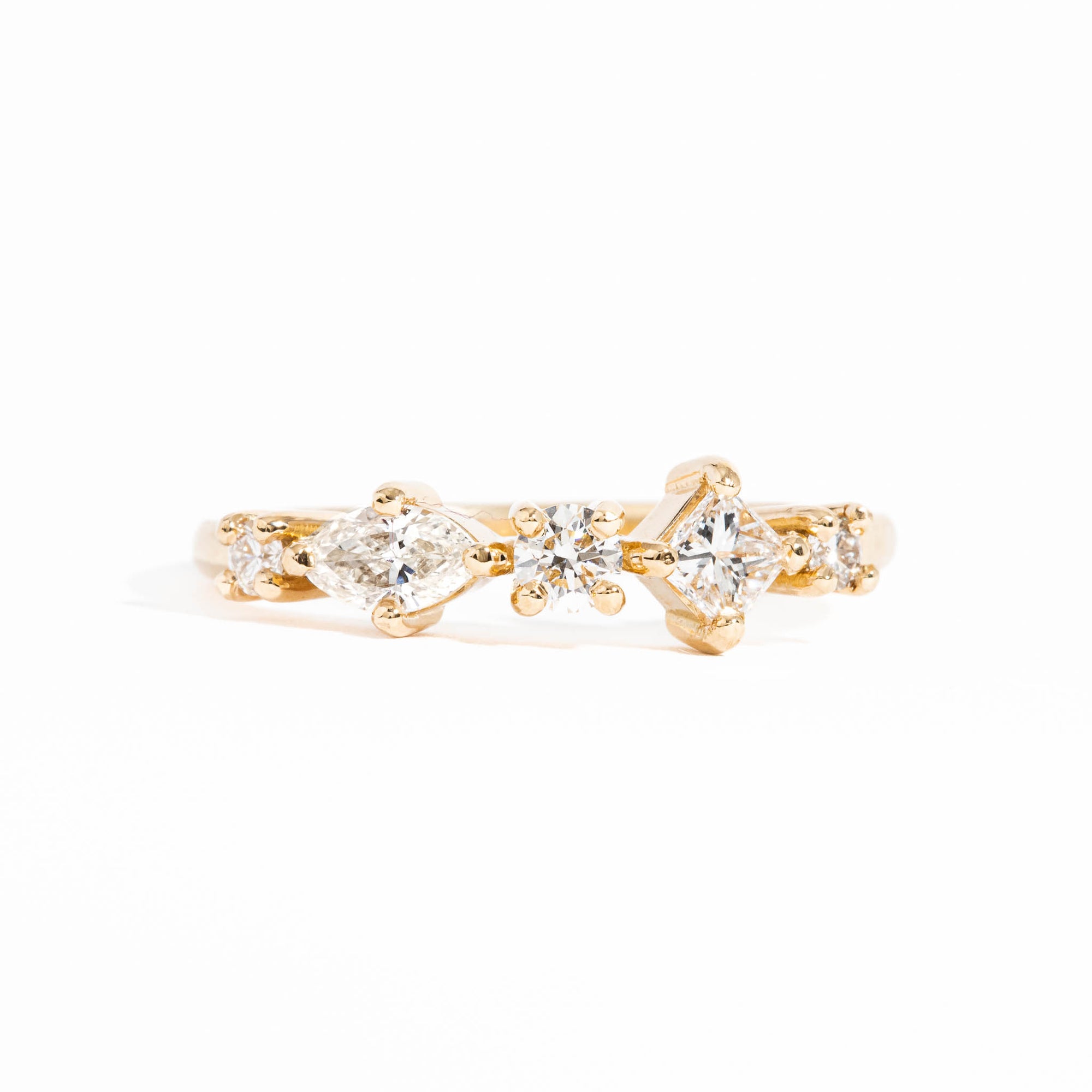 Five Stone White Diamond Engagement Ring in 18 Carat Yellow Gold