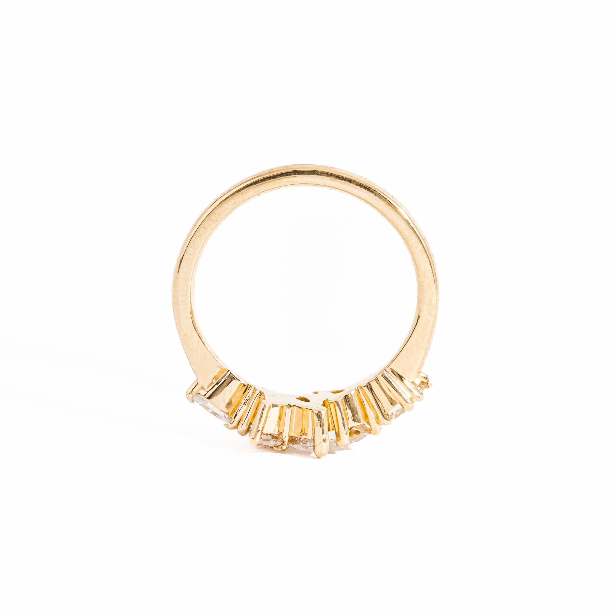 Seven Stone Diamond Ring with Two Pear Cut Diamonds in 18 carat Yellow Gold