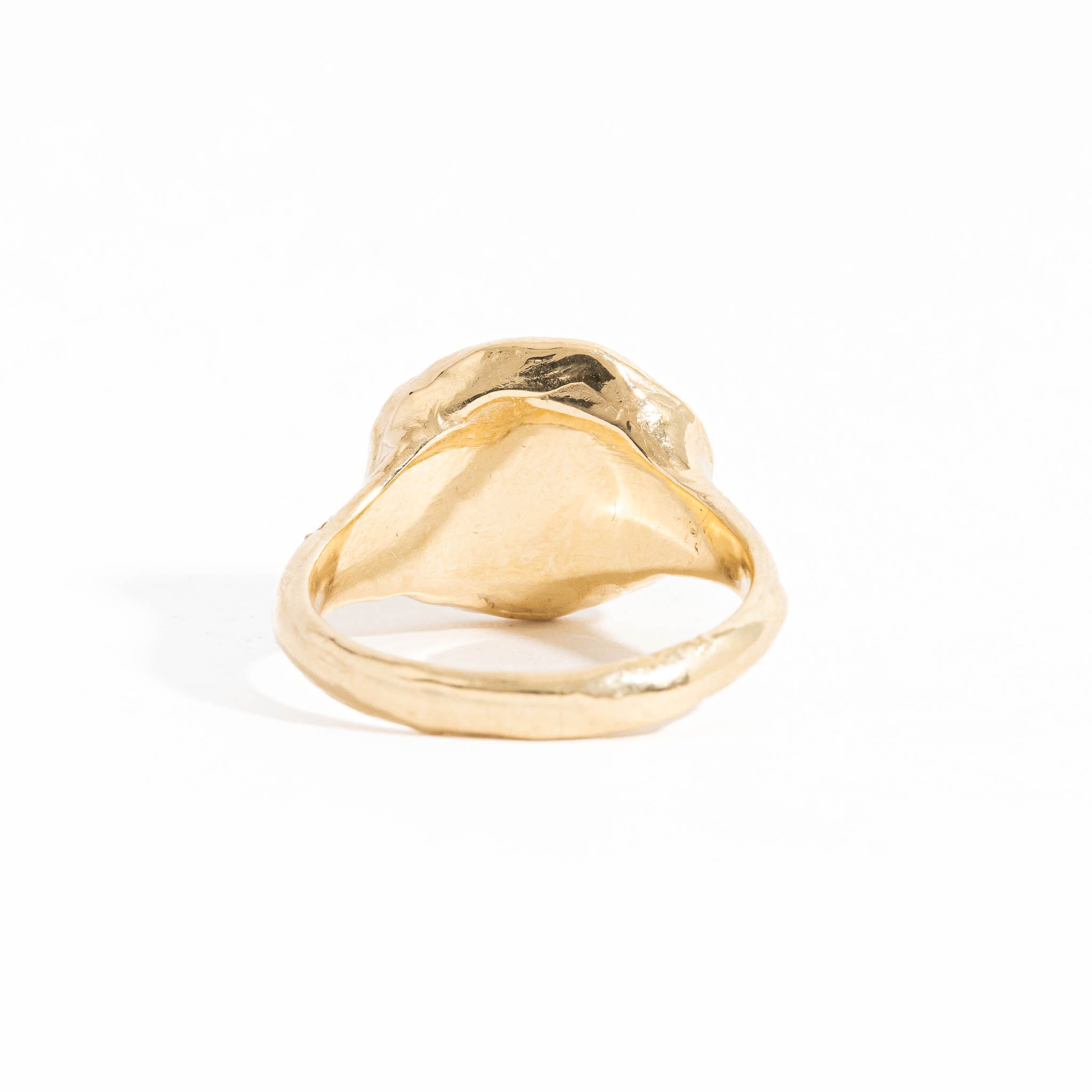 Round Signet Ring wth Pave Set White Diamond in 9 Carat Yellow Gold