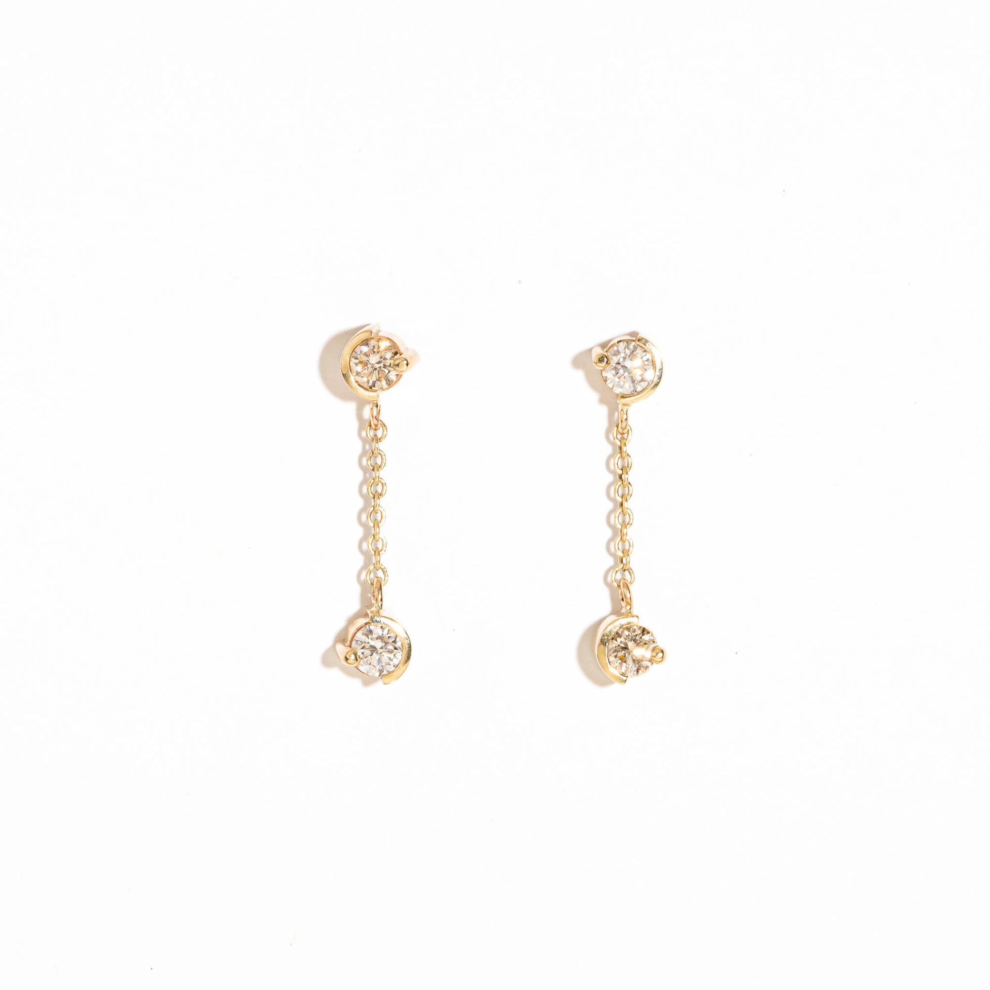 Diamond Drop Earrings with 9 Carat Yellow Gold Chain 