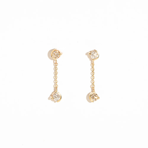 Diamond Drop Earrings with 9 Carat Yellow Gold Chain 