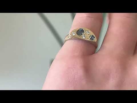 Crescent Signet set with Blue Sapphires and Diamonds