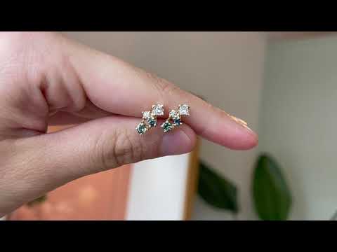 A pair of cluster earring studs with ethically sourced Australian sapphires and diamonds with mixed shapes. Hand crafted in 9ct yellow gold by Black Finch Jewellery