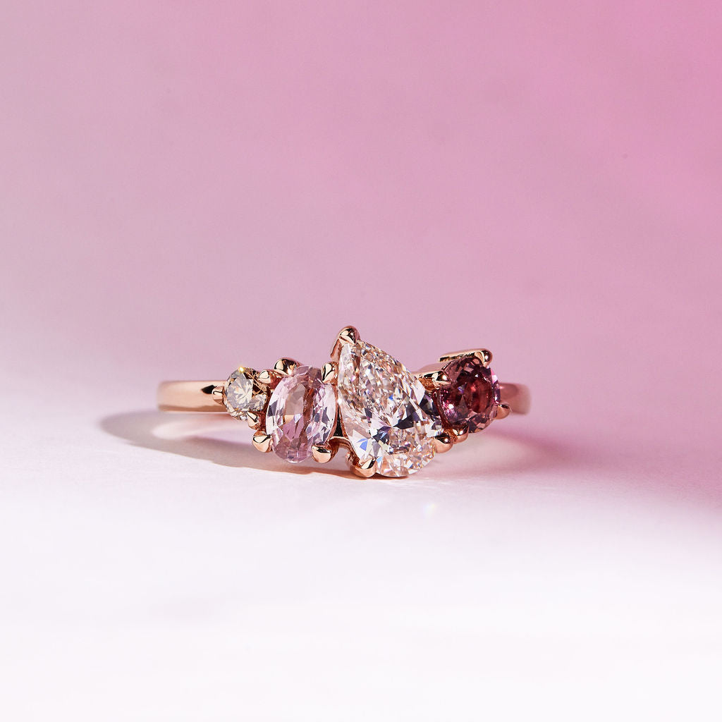 Custom Cumulus Diamond Ring | Cluster pink sapphire and diamond ring