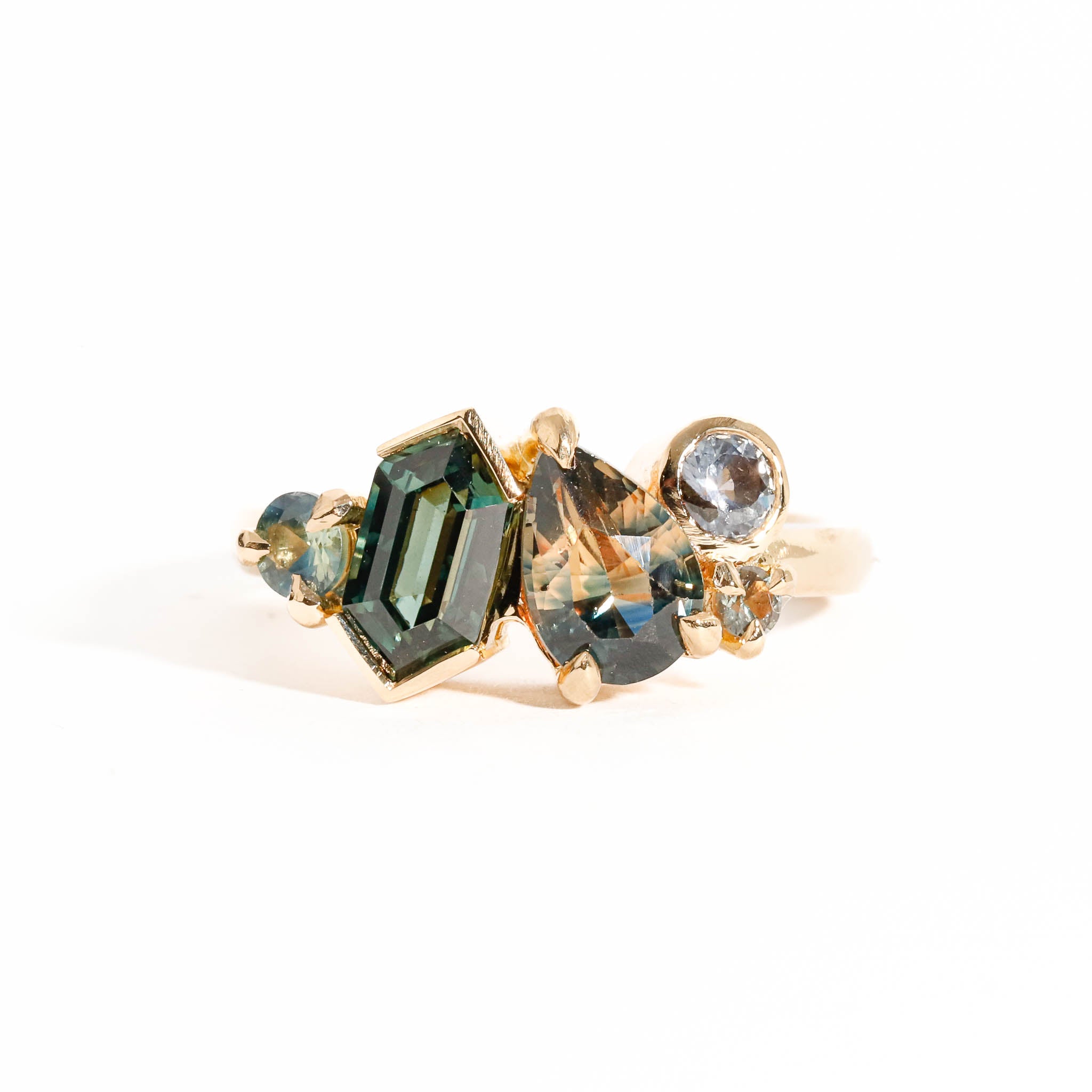 earth toned parti sapphire cluster ring