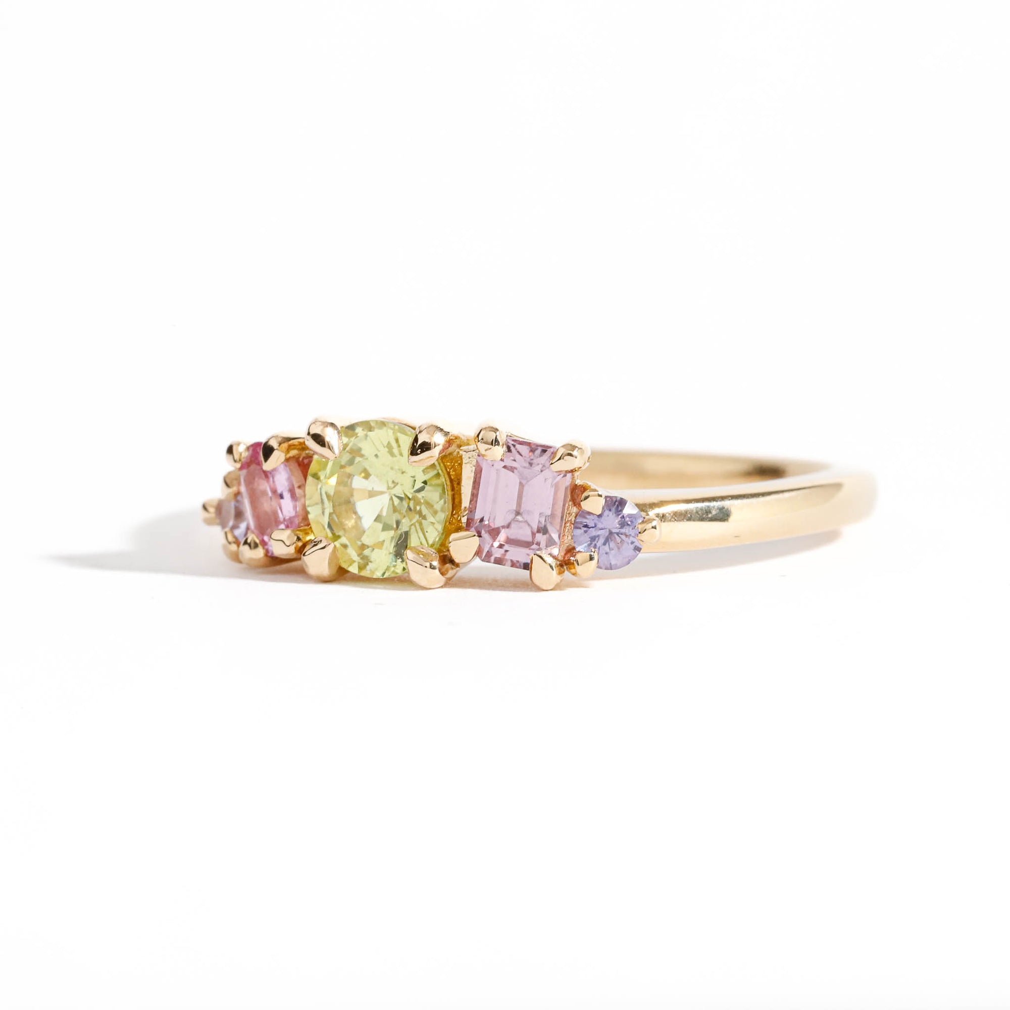 Ethically Yellow and Pink Sapphire Ring in 18ct Yellow Gold