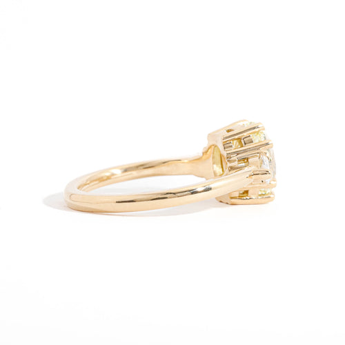 Oval Cut Diamond Ring with Pear Cut Diamond Ring in 18 Carat Yellow Gold