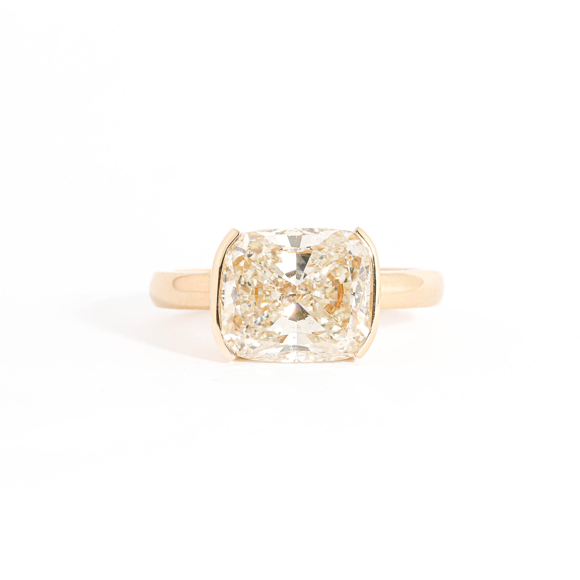 Cushion Cut Champagne Diamond Ring in a Part Bezel Set