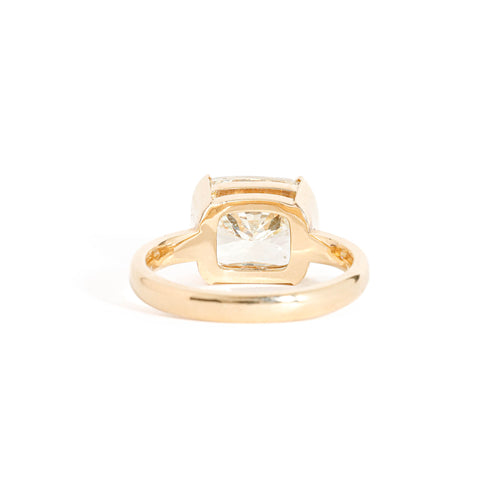 Cushion Cut Champagne Diamond Ring in a Part Bezel Set