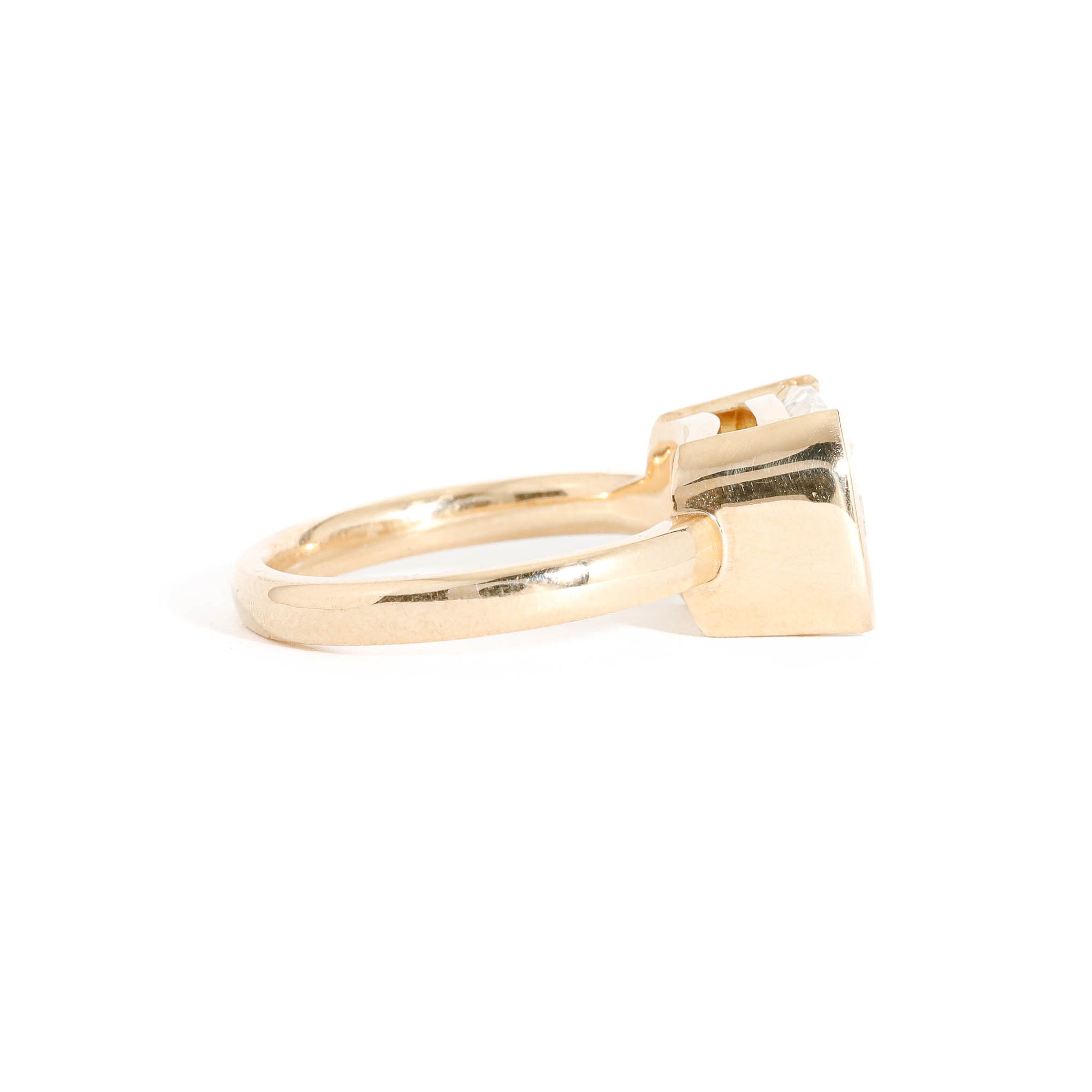 Cushion Cut Champagne Diamond Ring in a Part Bezel Set