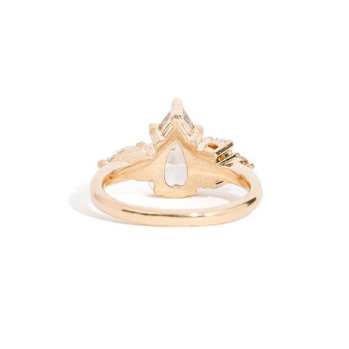 Pear Cut Champagne Diamond with Pear and Round Brilliant Cut White Diamond Side Stones in 18 Carat Yellow Gold 