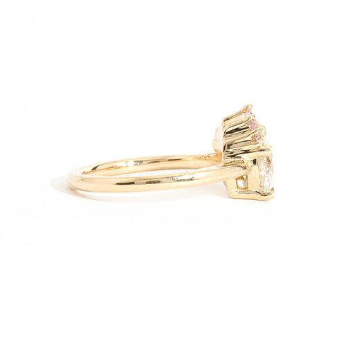 Round Brilliant Cut White and Pink Diamond Half Halo Ring in 18 Carat Yellow Gold