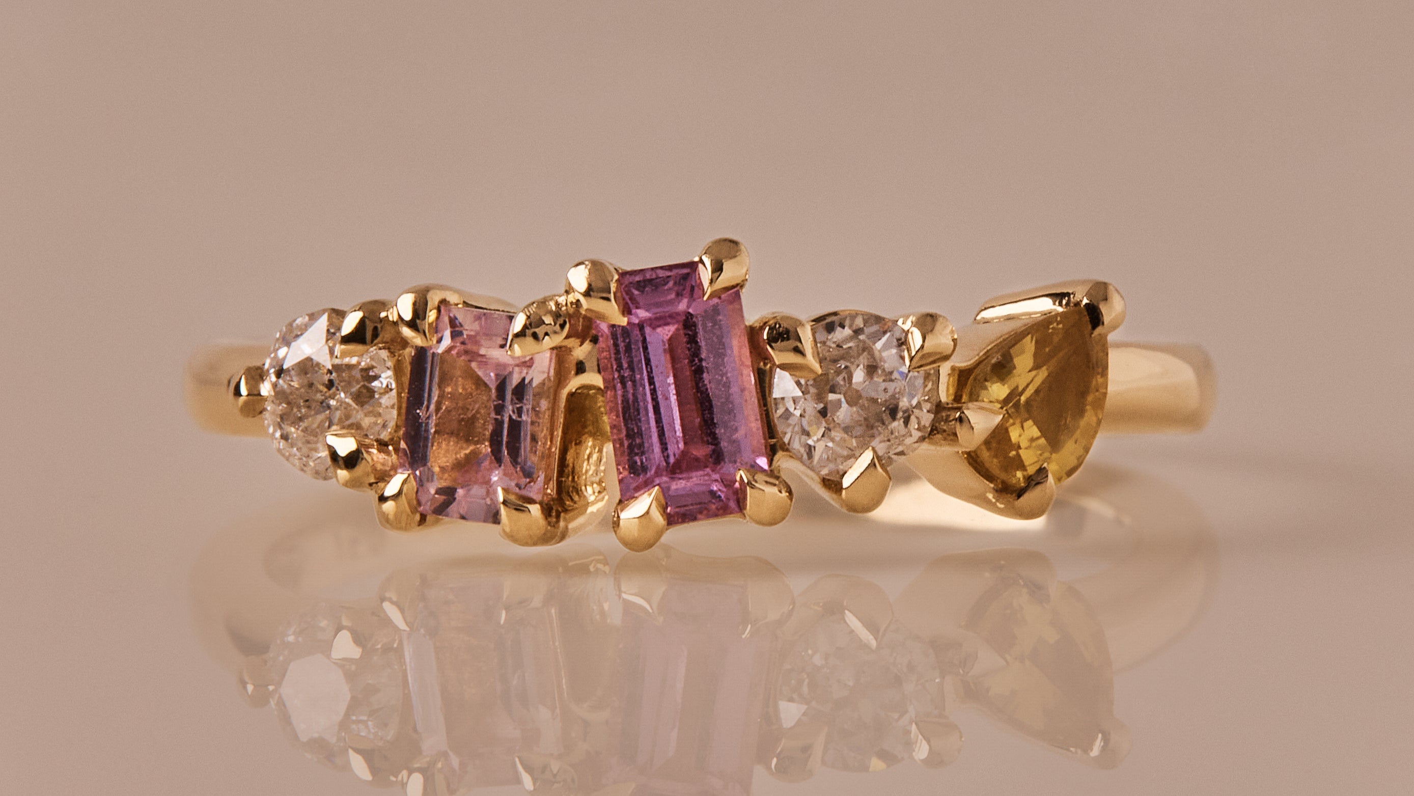 sapphire asymmetrical cluster ring