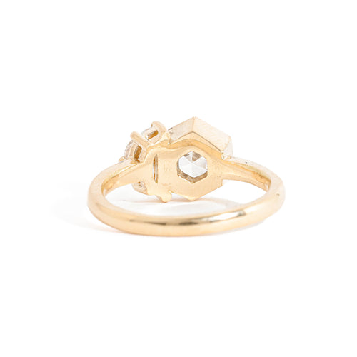 Hexagon Cut and Half Moon Cut Diamond Two Stone Ring in 18 Carat Yellow Gold