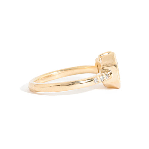 Hexagon Cut and Half Moon Cut Diamond Two Stone Ring in 18 Carat Yellow Gold