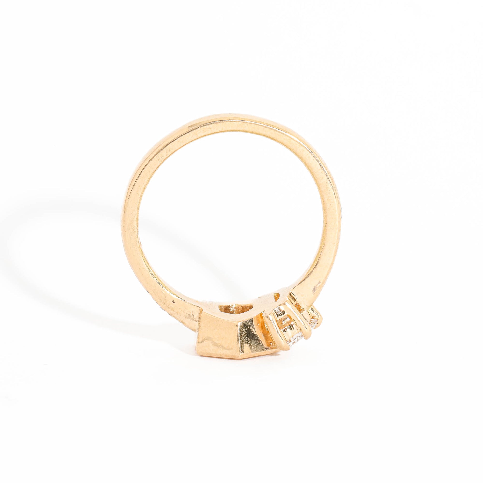 Hexagon Cut and Half Moon Cut Diamond Two Stone Ring in 18 Carat Yellow Gold