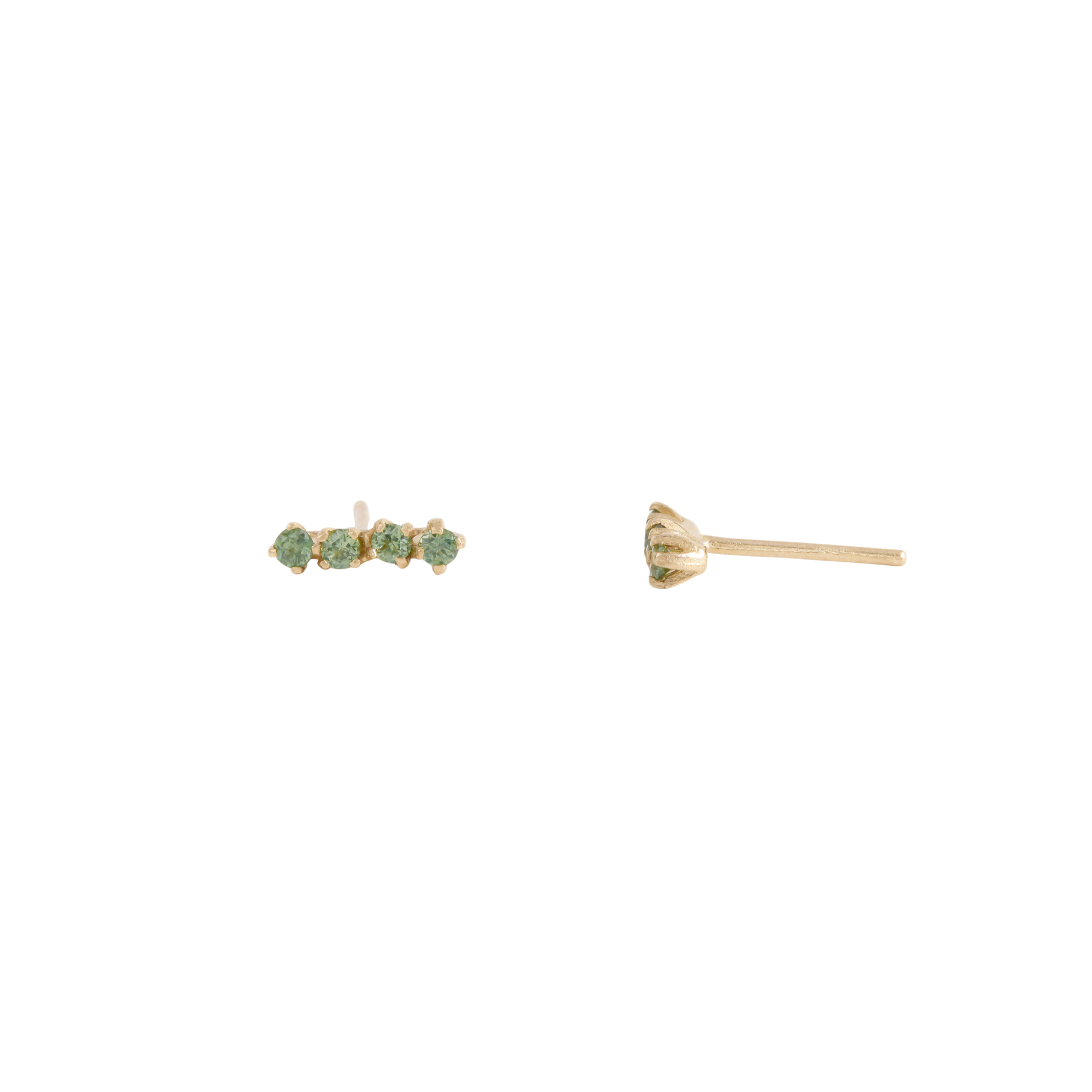 Gold earring studs with green sapphires