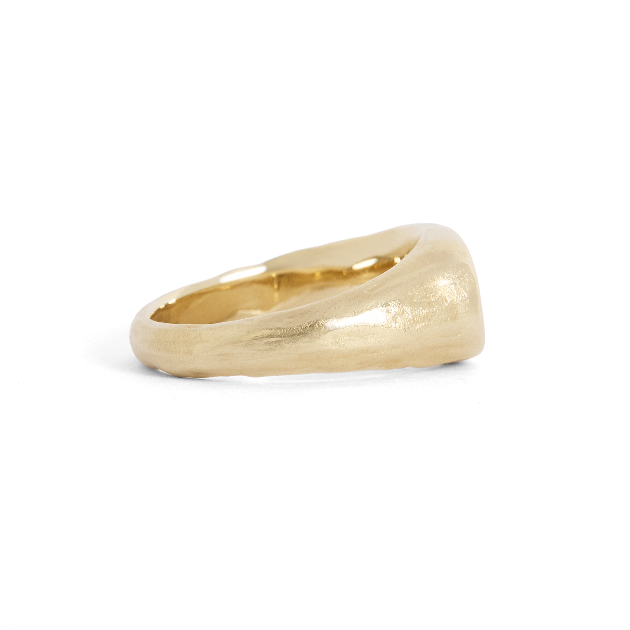 plain 9kt yellow gold signet ring with organic texture