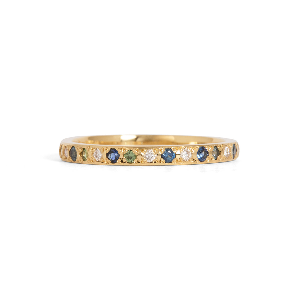 Rain 2.3mm Green & Blue Sapphire & White Diamond Band