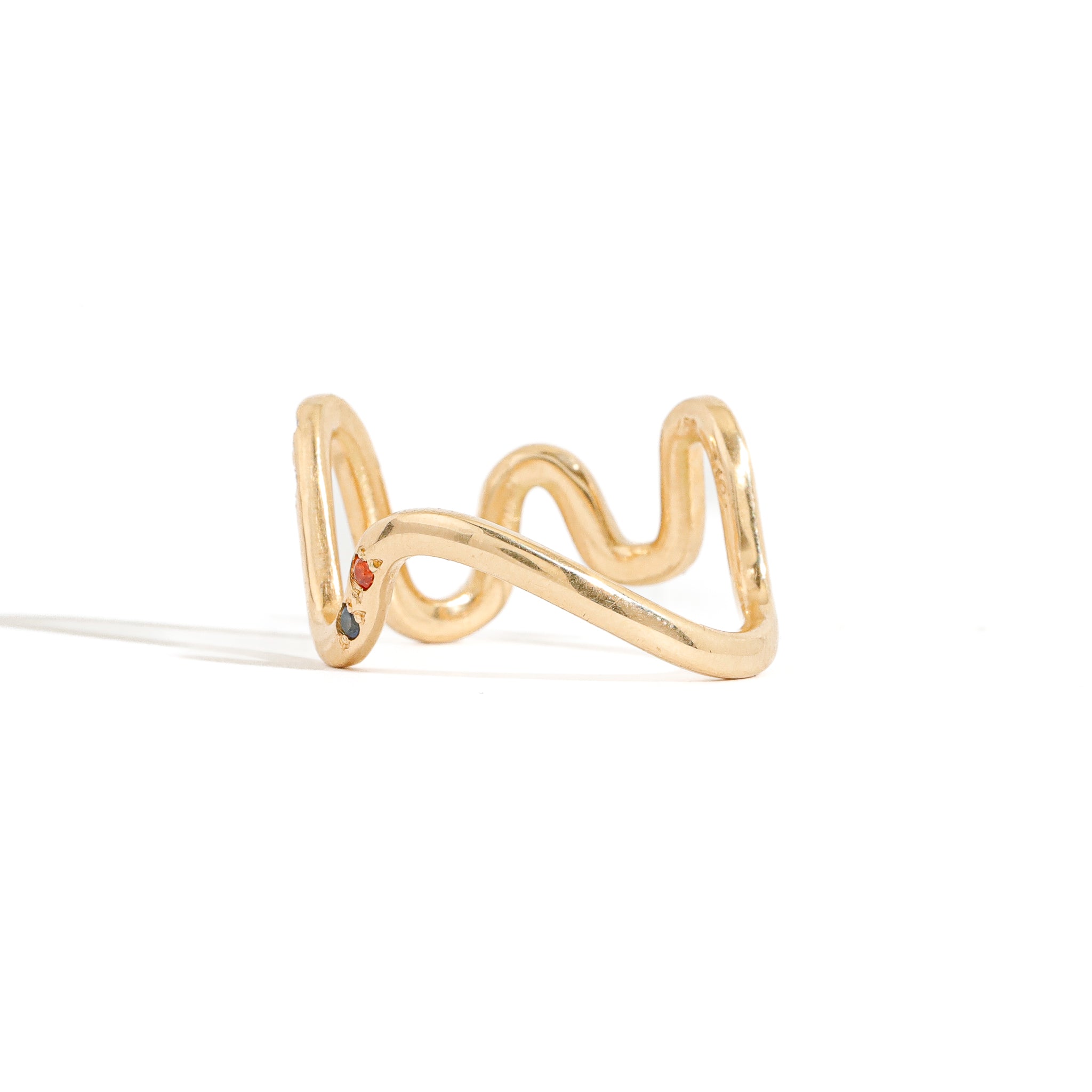 Solid 18ct Gold curved ring with clustered coloured sapphires