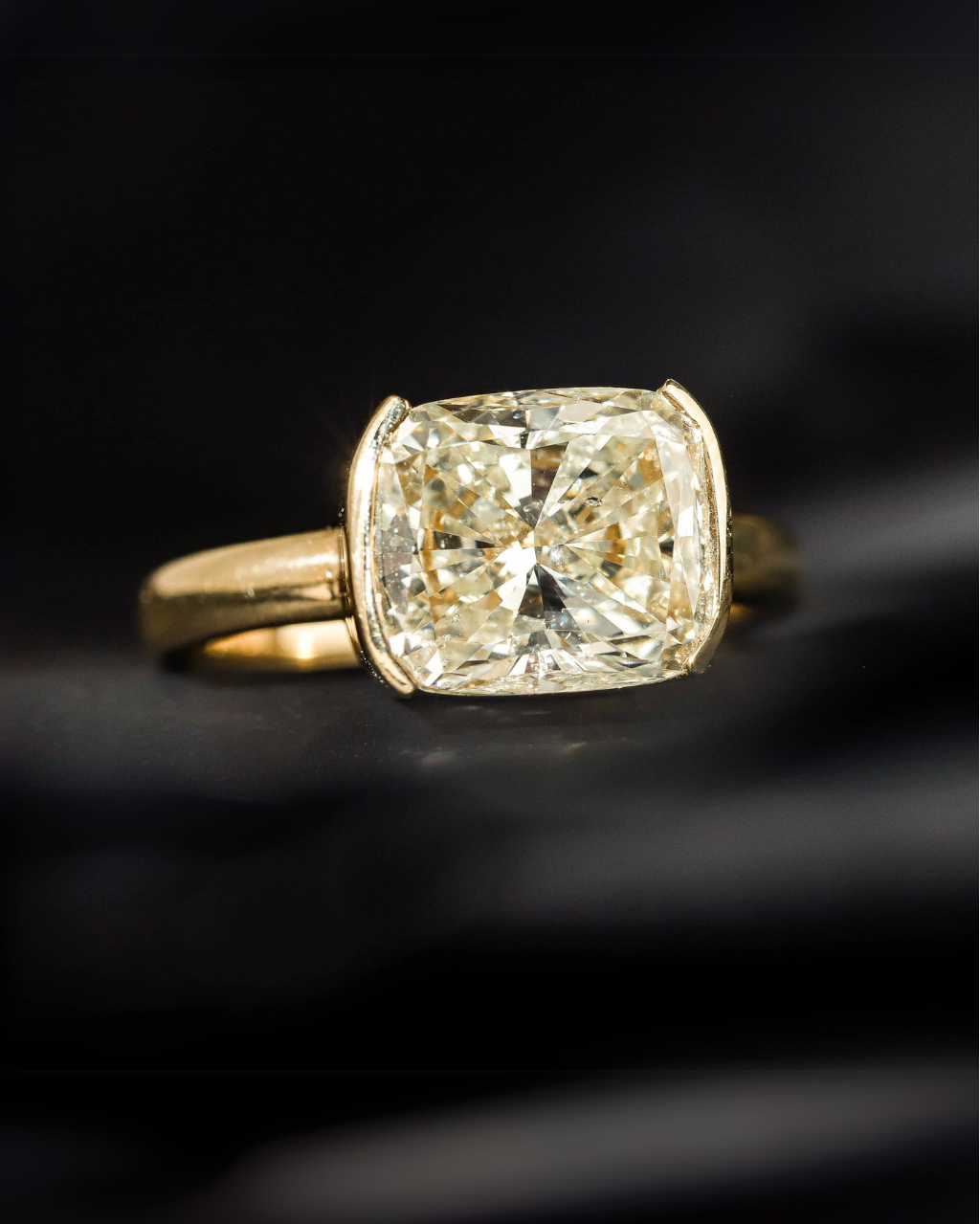 east-west cushion cut champagne diamond ring