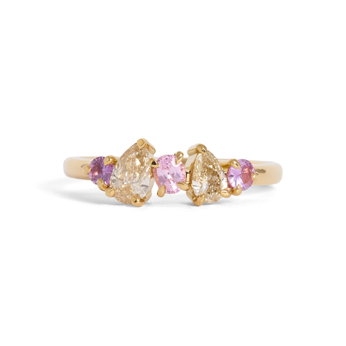 Pink Lyra 2mm Mixed-Cut Pink Sapphire & Champagne Diamond Cluster Ring
