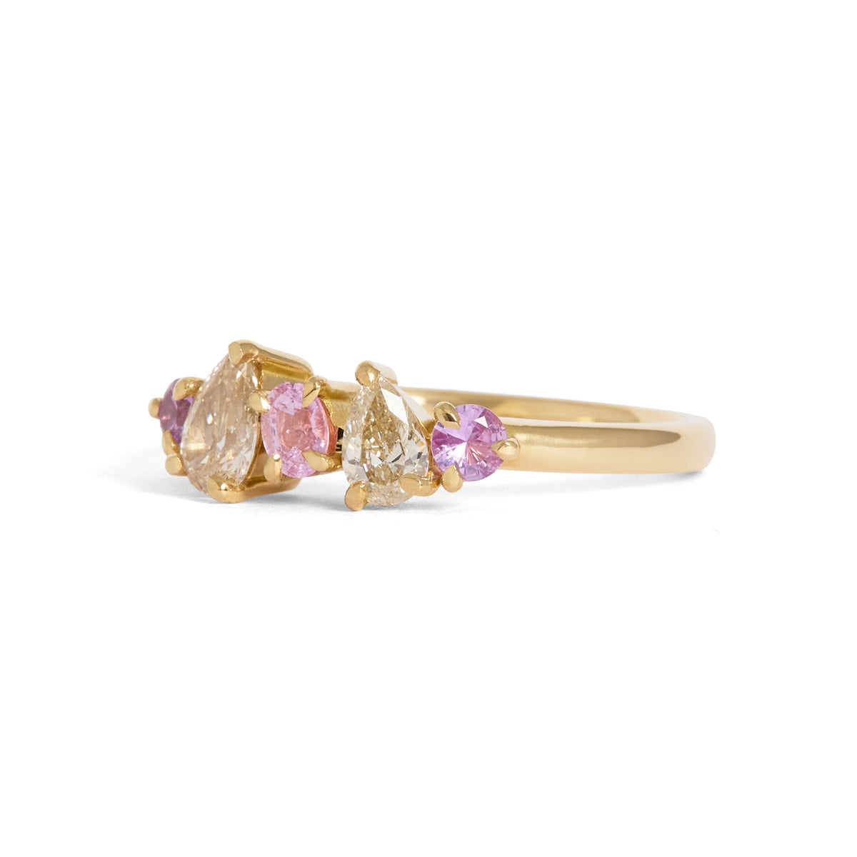 Pink Lyra 2mm Mixed-Cut Pink Sapphire & Champagne Diamond Cluster Ring