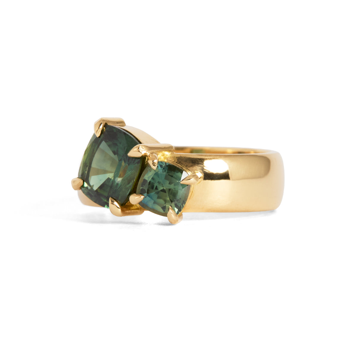 Shadow 1.77ct Cushion Cut Green Sapphire Ring