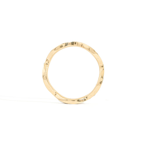 yellow gold 2mm band with nineteen assorted sapphires