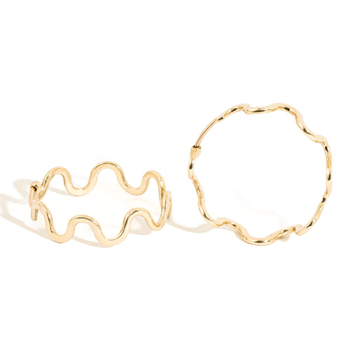Solid 9ct gold handmade ripple hoop earrings