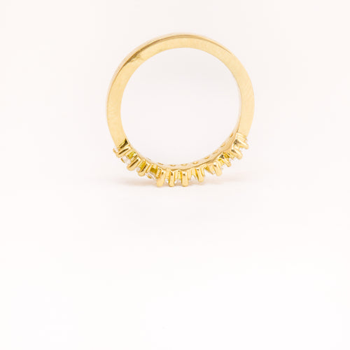 Made in Melbourne, bespoke line up of diamonds in row in an 18ct yellow band. 
