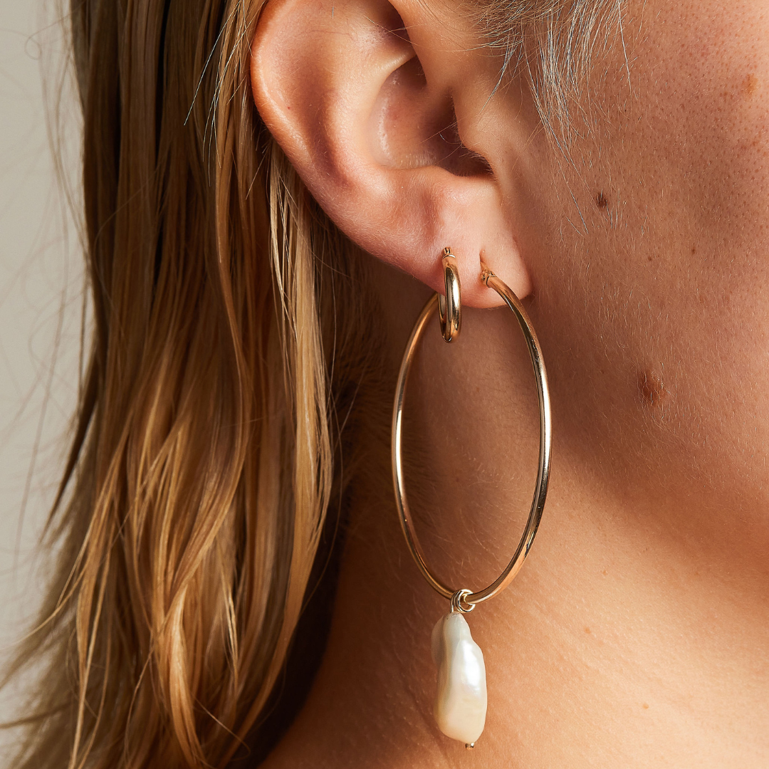 Large pearl statement hoop earrings. Bespoke handmade jewellery made in Melbourne.