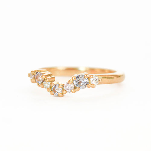 Made in Melbourne, 18ct yellow gold curved engagement ring with a row of diamonds. 