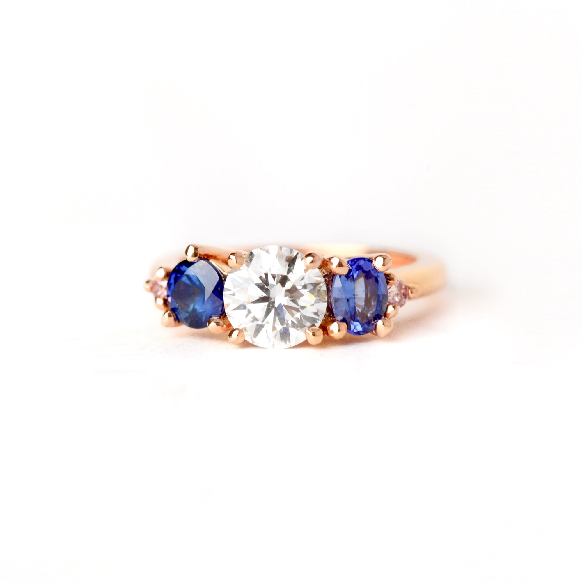 Handmade Diamond and Ethically Sourced Australian Sapphire Cluster Ring in 18ct Rose Gold, Custom, Bespoke