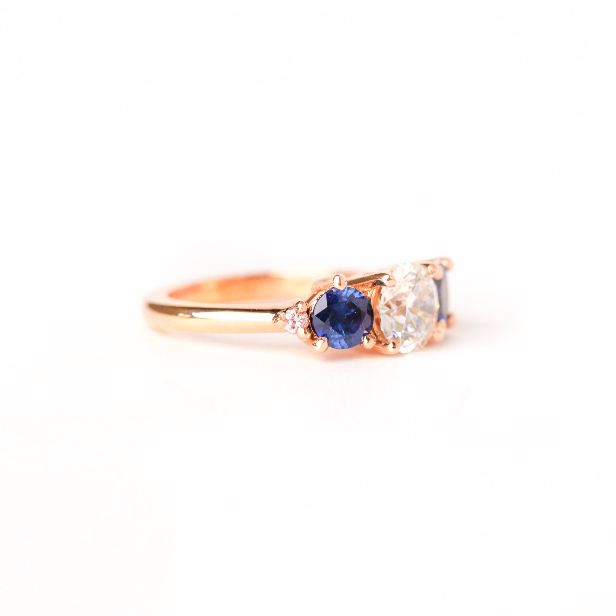 Handmade Diamond and Ethically Sourced Australian Sapphire Cluster Ring in 18ct Rose Gold, Custom, Bespoke