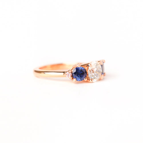 Handmade Diamond and Ethically Sourced Australian Sapphire Cluster Ring in 18ct Rose Gold, Custom, Bespoke