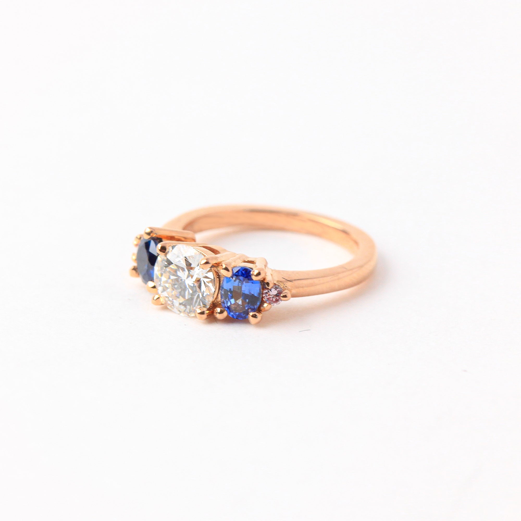 Handmade Diamond and Ethically Sourced Australian Sapphire Cluster Ring in 18ct Rose Gold, Custom, Bespoke