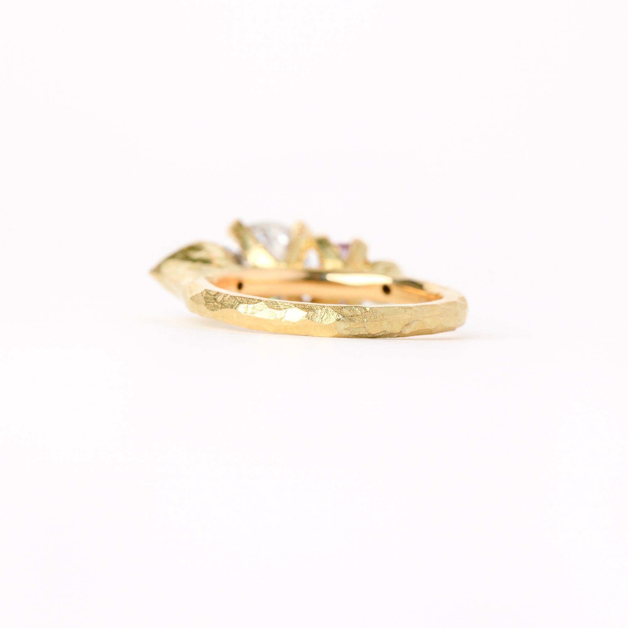 Ethically sourced pink and green Australian sapphires with a diamond centred. Featured here in 18ct yellow gold.