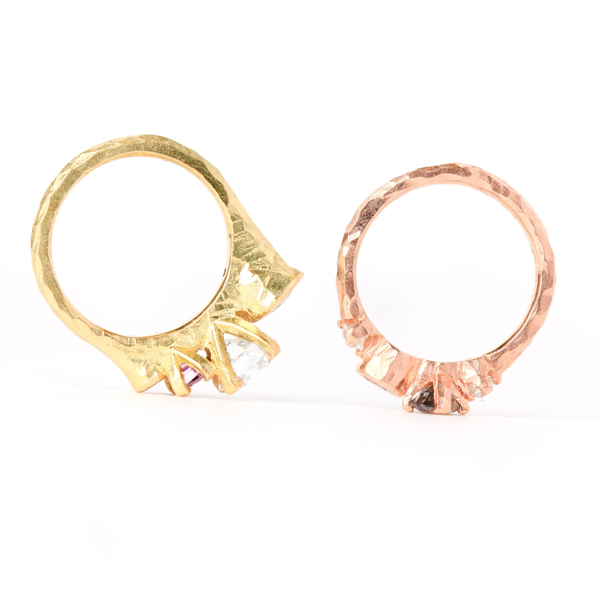 Ethically sourced pink and green Australian sapphires with a diamond centred. Featured here in 18ct yellow gold.