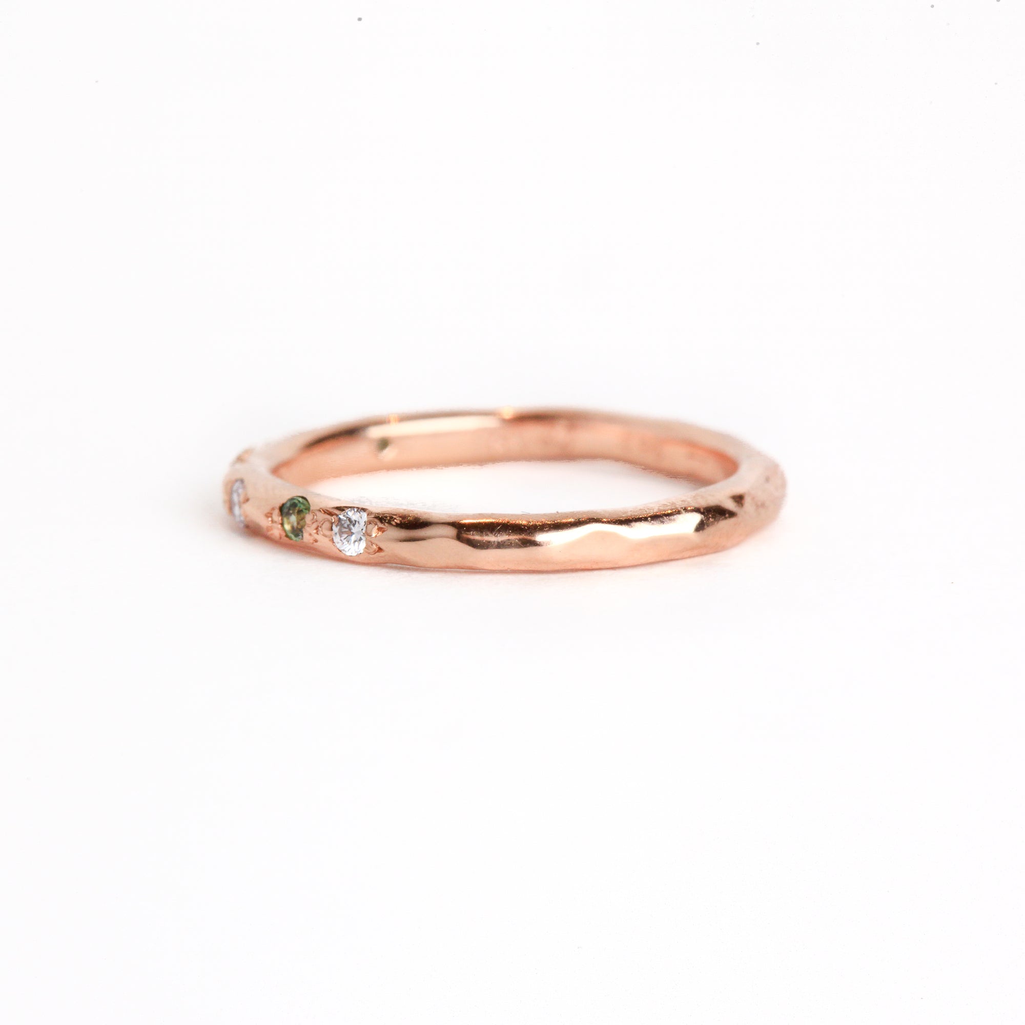 Diamond and sapphire wedding band in 18ct rose gold, bespoke custom handmade.